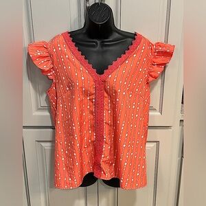 0X orange Ruffle Sleeve Top